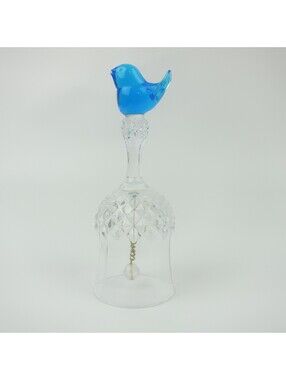 Titan Art Glass 24% Lead Crystal Bell Blue Bird Top 5" Tall Made in USA 1960s